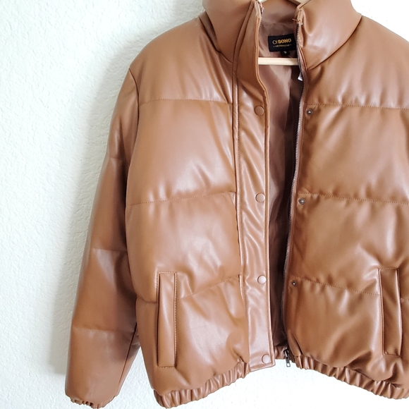 Last one! Final sale! Faux Leather Puffer Jacket - Picture 7 of 9